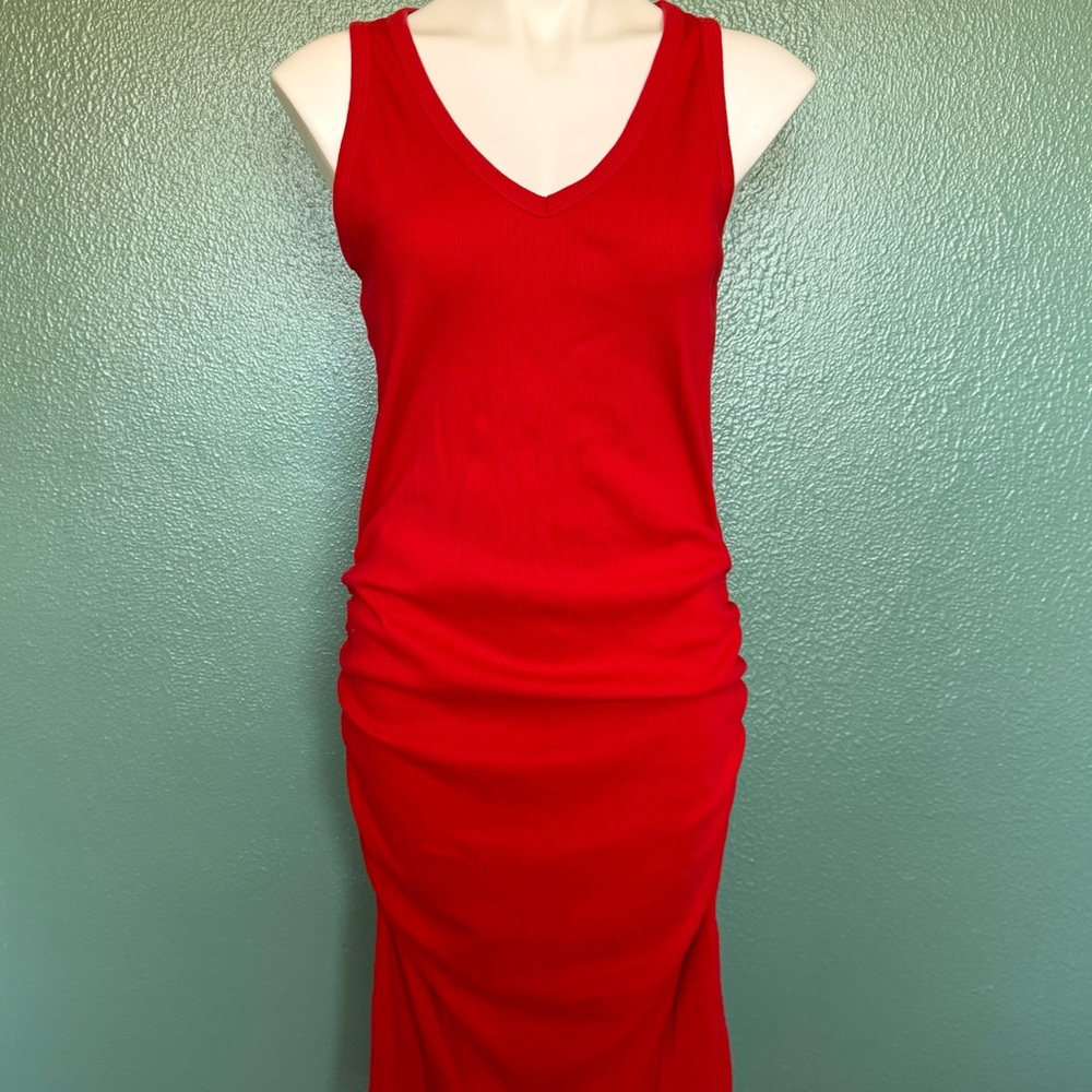 Target A New Day Bright Red Body Con Fitted Scrunch Dress V-neck Sleeveless